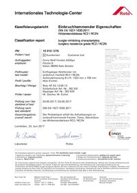 prüfbericht rc2 / rc2n - holz 1 flügel mit festfeld