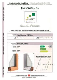 Klimahaus Produktzertifikat - holz/alu 101