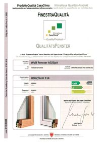 certificato prodotto CasaClima - holz/alu 114