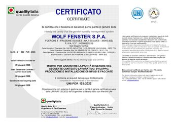 Parità del genere UNI PDR 125_2022 Certificato