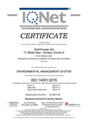certificato ISO 14001 internazionale