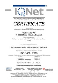 certificato ISO 14001 internazionale