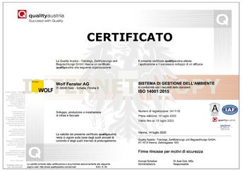 certificato ISO 14001