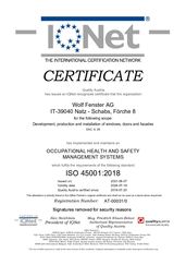 certificato ISO45001 internazionale