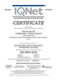 certificato ISO45001 internazionale